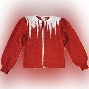 🎄 Vintage Red & White Christmas Cardigan – Cozy Bouclé Knit 🎅